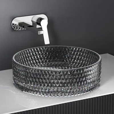 Immagine prodotto di Lavabo da appoggio EMKE, vetro, 36x36 cm, rotondo, trasparente nero