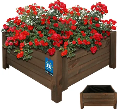 Produktbild von KOTARBAU® Dřevěný květinový truhlík pro venkovní použití Dlouhý květinový truhlík 60 cm Šířka 60 cm Hnědý dřevěný květinový truhlík pro venkovní použití na terase a balkoně Dřevěný květinový truhlík na bylinky