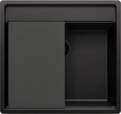 Produktbild von PRIMAGRAN Unterbauspüle Granit Alles Schwarz 56x53cm, Spülbecken 1 Becken + Ablauf-Set + Schneidebrett, Granitspüle ab 60er Unterschrank - Bergen