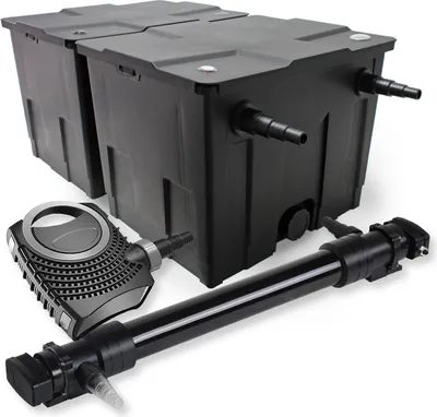 Immagine prodotto di Set completo SunSun: filtro per laghetti CBF-350B fino a 60000 L come filtro a flusso continuo, pompa per laghetti NEO10000 SuperECO 10000l/h 80W, chiarificatore per laghetti CUV-672 con chiarificatore UVC 72W