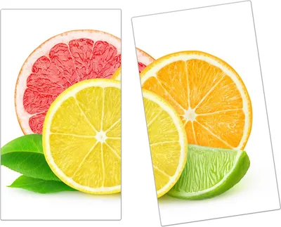 Produktbild von Spritzschutz Herdabdeckplatte Schneidebrett aus Glas Zitrusfrüchte halbiert 2-Teilig (60x52cm)