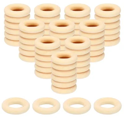 64 Holzringe für Makramee, 25 mm, 6 mm dick, natur