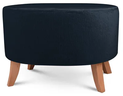 Produktbild von MG Design Ovaler Kunstfell-Hocker 62 x 72 cm in Marineblau mit Holzbeinen - Gepolsterter Fußhocker für Wohnzimmer oder Schlafzimmer