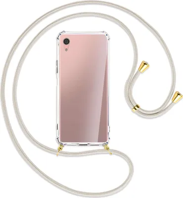 Produktbild von Handykette Backcover-Schutzhülle mit Band (Metall goldfarben) für Sony Xperia XA1 Plus - broken white