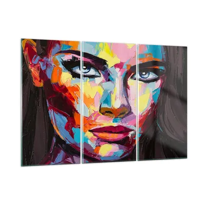 Produktbild von Bilder auf glas - Mädchen Gesicht - 105x70cm - Glasbilder - Wandbilder - Kunstdruck - zum Aufhängen bereit - Wanddekoration aus Glas - Glas Bilder - Wandbild auf Glas - 3 Teile - GCE105x70-3471