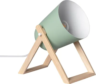 Produktbild von Tischlampe aus Metall und Holz Kiume Seladongrün