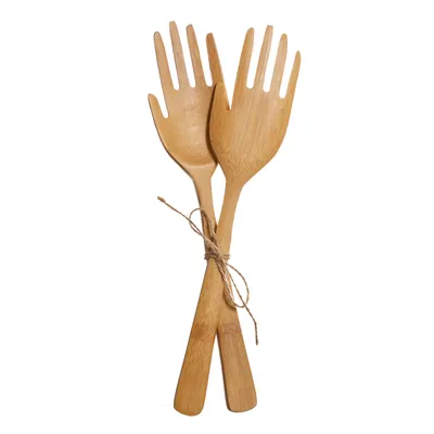 Produktbild von Salatbesteck Hände Bambus 2-tlg. Länge ca. 30 cm Holz Servierbesteck