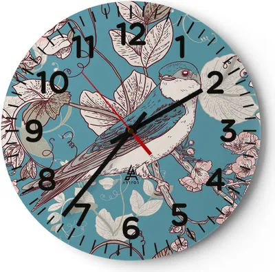 Produktbild von Wanduhr - Rund - Glasuhr - Vogel Baum modern - 40x40cm - Schleichendes Uhrwerk - Lautlos - zum Aufhängen bereit - Dekoration Modern - Wanddekoration aus Glas - C4AR40x40-3585