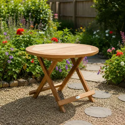 Immagine prodotto di Tavolo pieghevole da bistrot - diametro 60 cm, legno di teak massello