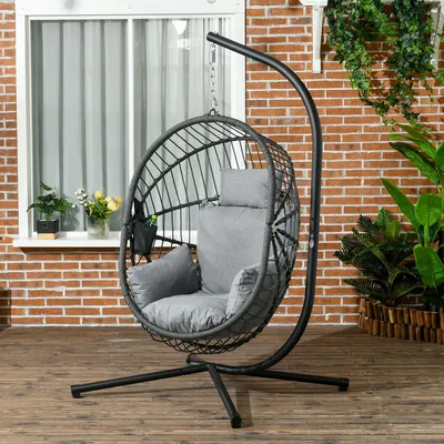 Produktbild von Sweiko Outdoor Hängesessel Hängesessel, inkl. Polster, Egg-Chair, 120 cm x 106 cm x 188 cm, Grau