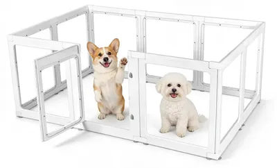 Produktbild von Transparenter Hundeauslauf - Welpenauslauf - 10 Paneele - 60 cm Hoch - Kunststoff - Tragbar - Für Kleine bis Mittelgroße Hunde - Innen und Außen