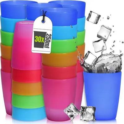 Produktbild von PromoHome® Wiederverwendbare Becher 30 x 250 ml - Bunt - Unzerbrechliche Trinkbecher - Campingbecher