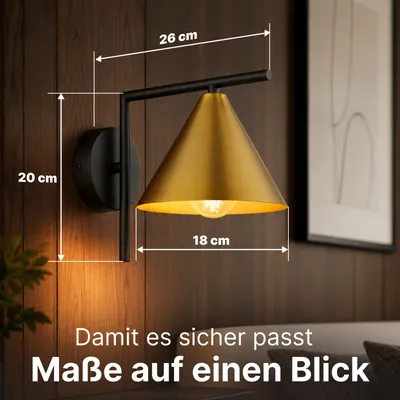 Produktbild von Wandleuchte innen Schwarz/Messing, 1-flammig, Industrie-Design, ARTE LAMP David, E27 bis 60 W, Wohnzimmer & Loft, 26 x 18 x 20 cm, A7033AP-1BK