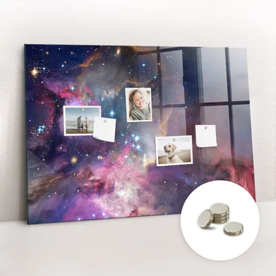 Obrázek produktu pro Magnetická Tabule na Zeď Skleněná - Memo Board Kleněnou Přední Stranou - 5 magnetů v balení - 100x70 cm - Svět galaxie