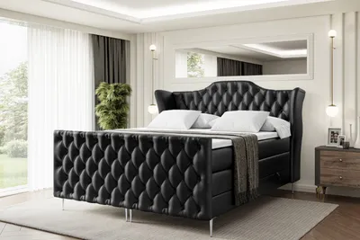Produktbild von ALTDECOR Boxspringbett mit Silber Füßen, Matratze und Lattenrost, Topper, Fußteil, Polsterbett mit Bettkasten, Bett mit Stauraum H3- und H4- Matratze -VILA-FS-Z KING-200x200 - Schwarz Kunstleder