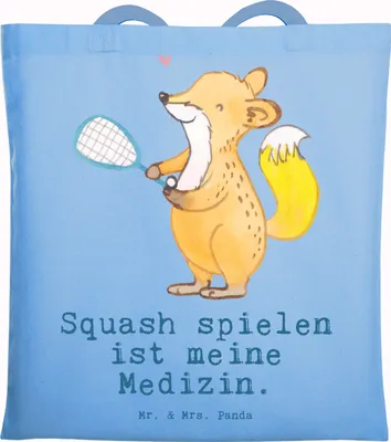 Produktbild von Mr. & Mrs. Panda Schultasche Fuchs Squash spielen - Sky Blue - Geschenk, Shopping Tasche, Ballsport, Squashhalle, Tote Bag, Laptoptasche, Jutebeutel