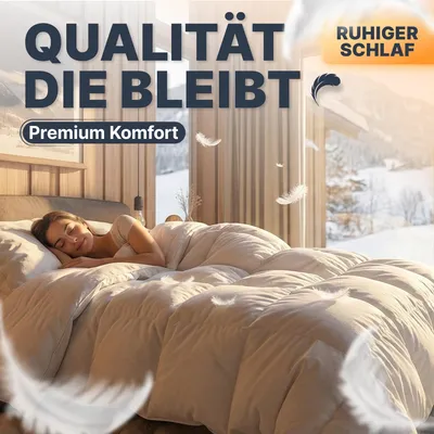 Produktbild von Federbettdecke Winter, Wärmeklasse 5, mit 90% Federn und 10% Daunen, waschbar bei 30°C, in Deutschland hergestellt, 135cmx200cm, Füllmenge ca. 2.000g