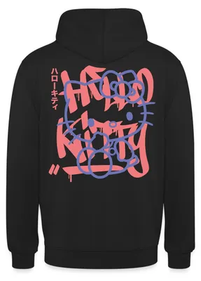 Produktbild von Spreadshirt Hello Kitty Mit Schriftzug Graffiti Stil Uni Hoodie, M, Schwarz