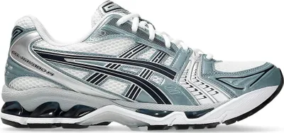 Produktbild von Kaufen Sie den ASICS GEL-KAYANO 14 White Fjord Grey bei Kicksshop. Sportlicher weiß-grauer Sneaker mit GEL-Dämpfung und Retro-Running-Design.