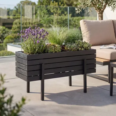 Immagine prodotto di Fioriera HWC-P88, vaso per fiori e piante, per interni ed esterni, in legno di acacia ®, 35x62x26 cm ~ nero