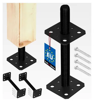 Produktbild von 2 Stück Pfostenträger aus pulverbeschichtetem Stahl 80x80x250 mm Anthrazit höhenverstellbar