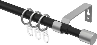 Produktbild von Interdeco Gardinenstange ausziehbar / Teleskop-Vorhangstange Schwarz / Silbergrau, Typ Hera Livo (Kappe), 16/13 mm Ø 1-läufig, 70-120 cm ausziehbar