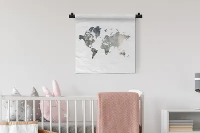 Produktbild von MuchoWow® Wandteppich Wandbehang Weltkarte - Blau - Weiß 60x60 cm Tapisserie Dekoration Wandtuch - Dekorationen - Wand Decke