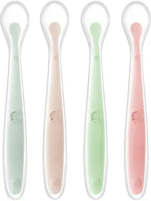 Produktbild von Silikon-Babylöffel-Set, 4 Stück - BPA-frei - Weich, ergonomisch - Rutschfester Griff - Spülmaschinenfest - Babylöffel für Frühstück
