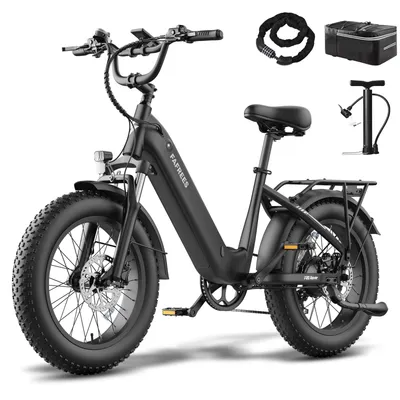 Produktbild von E-Bike 20 Zoll Alu-Fatbike mit tiefem Einstieg, 150 kg Zuladung, 15Ah Akku & Hydr. Scheibenbremsen, Schwarz