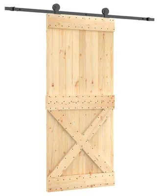 Produktbild von Schiebetür Natürlich und Schwarz 90 x 210 cm Massivkiefer