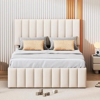 Obrázek produktu pro Postel s úložným prostorem 140x200 cm – Potah z lněného materiálu šetrný k pokožce, s úložnými zásuvkami