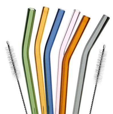 Produktbild von bremermann 6er Glas-Trinkhalme, 25 cm Länge, wiederverwendbar, bunt inklusive 2