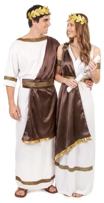 Immagine prodotto di Set di costumi da uomo e da donna a tema romano, bianco, marrone e oro - Taglia unica