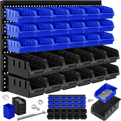 Produktbild von Masko® Stapelboxen Wandregal 32tlg Box Sichtlagerkästen Schüttenregal Steckregal