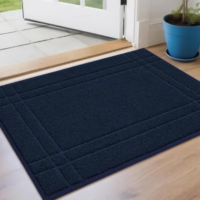 Image de Paillasson intérieur antidérapant, lavable, bleu marine, 60 x 90 cm, en polyester