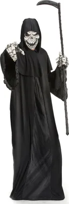 A person wearing a Grim Reaper costume.