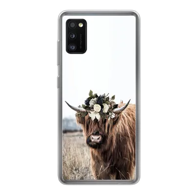Produktbild von MuchoWow® Handyhülle Schutzhülle Hülle für Samsung Galaxy A41 Schottischer Highlander - Blumen - Tiere Silikon Softcase Handy Hülle - Mobiltelefon
