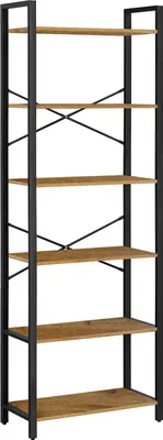 Obrázek produktu pro BEGRYF Knihovna z kovu a dřeva – stojací regál se 6 policemi, výška 186 cm, vintage regál v industriálním stylu, knihovna do obývacího pokoje a kanceláře, 66 x 30 cm