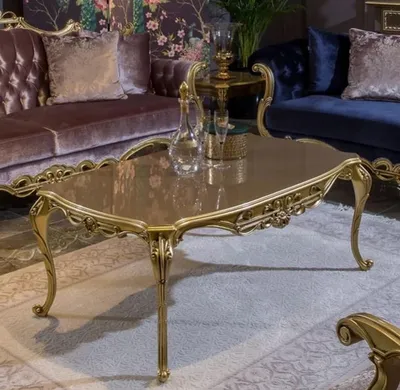 Produktbild von Casa Padrino Luxus Barock Couchtisch Grau / Gold 123 x 77 x H. 52 cm - Edler Massivholz Wohnzimmertisch im Barockstil - Prunkvolle Barock Möbel