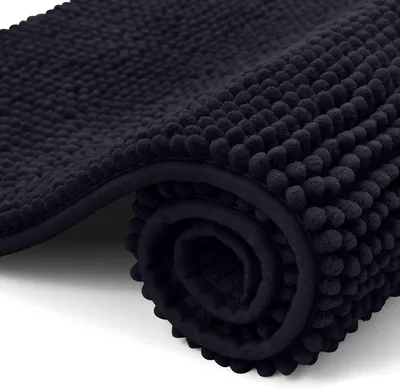 Image de Tapis de bain en chenille, tapis de bain antidérapant, tapis de bain moelleux, tapis de bain absorbant, tapis de douche lavable pour la salle de bain, 50 x 80 cm, noir