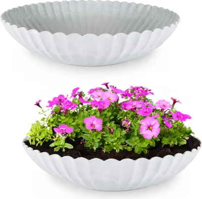 Produktbild von Runde Pflanz-Schalen gewellt für draussen grau marmoriert 28 cm