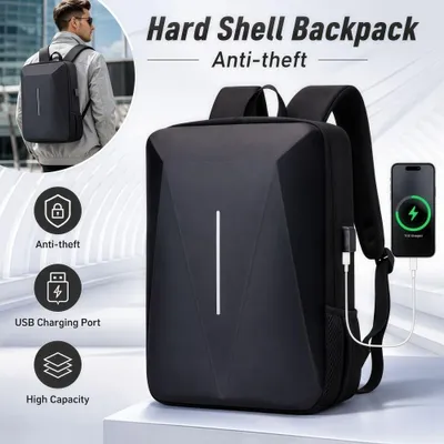 Produktbild von STUNQ® Anti-Diebstahl-Rucksack mit Hartschale, hohe Kapazität, multifunktionaler Freizeit-EVA-Rucksack, wasserdichter USB-Ladeport,