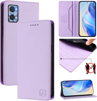 Image de Etui en cuir pour Motorola Moto E22/Moto E22i, étui à rabat avec fentes pour cartes, portefeuille et support Violet