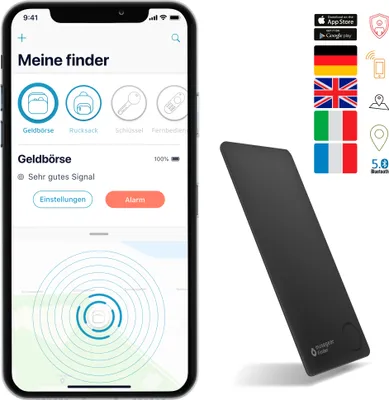 Obrázok produktu pre Musegear Hľadač kľúčov s aplikáciou Bluetooth I Hľadač bytov I Hľadač kľúčov hlasný pre mobilný telefón v čiernej farbe I GPS lokalizácia / párovanie I vyhľadávanie kľúčov