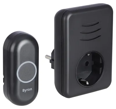 Productafbeelding van Byron Gong - Draadloze Deurbel met Doorsteekstekker - Bereik tot 150 Meter - 16 Melodieën - 80 dB Volume in 5 Niveaus - Waterdichte Beldrukker op Batterij - Doorvoer - Zwart