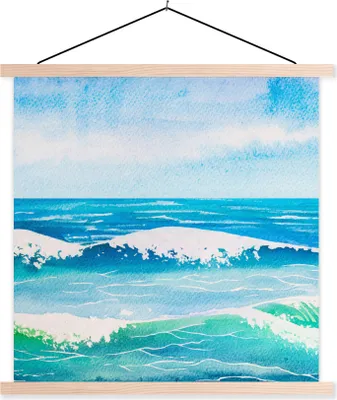 Produktbild von MuchoWow® Textilposter Golf - Meer - Aquarell 60x60 cm mit holzfarbenen Rahmen - Wanddekoration