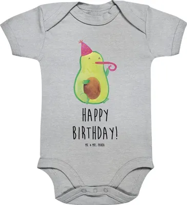 Produktbild von Mr. & Mrs. Panda overall baby Avocado Geburtstag 1. - 3. Monat - Heather Grey - Geschenk, Babybody, Frucht, babykleidung body, Einteiler, Happy Birthday, Strampler, Party