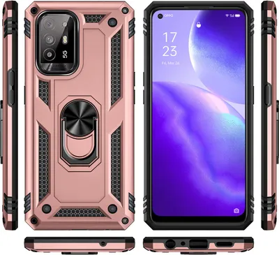 Produktbild von OPPO A94 5G Hülle, Dual Layer Robust Militäre Schutzhülle mit Ringhalterung Ständer für OPPO F19 Pro+ 5G/A94 5G/A95 5G / Reno5 Z Rosa