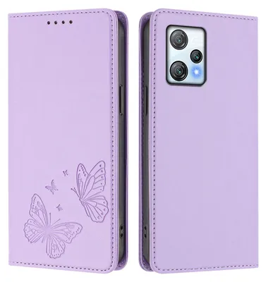 Image de Étui en cuir pour Blackview A53, motif papillon, étui à rabat avec porte-appareil, violet clair
