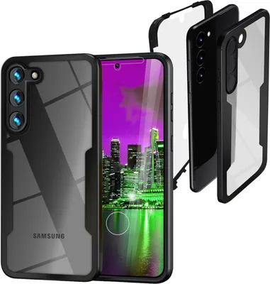 Immagine prodotto di Custodia ibrida Clear 360 gradi per Samsung Galaxy S23, protezione full-cover, nero